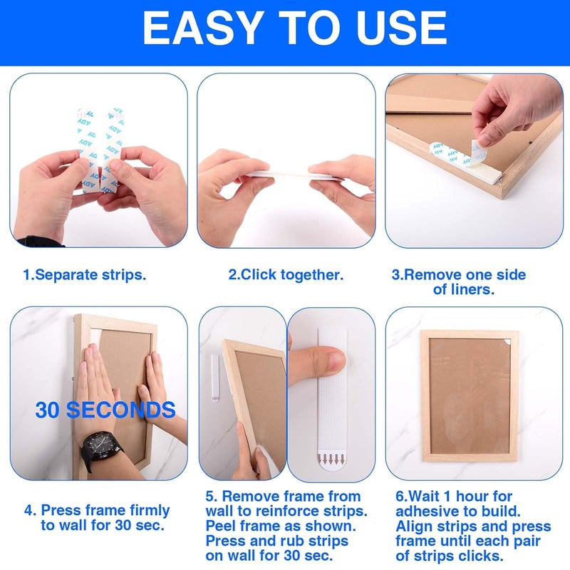 ADY Picture Hanging Strips Heavy Duty 40Pairs，Damage Free Removable Picture Hangers, Refill Adhesive Strips for Rent Room, Hook and Loop Strips Mounting Tape for Painted Wall - Image 4